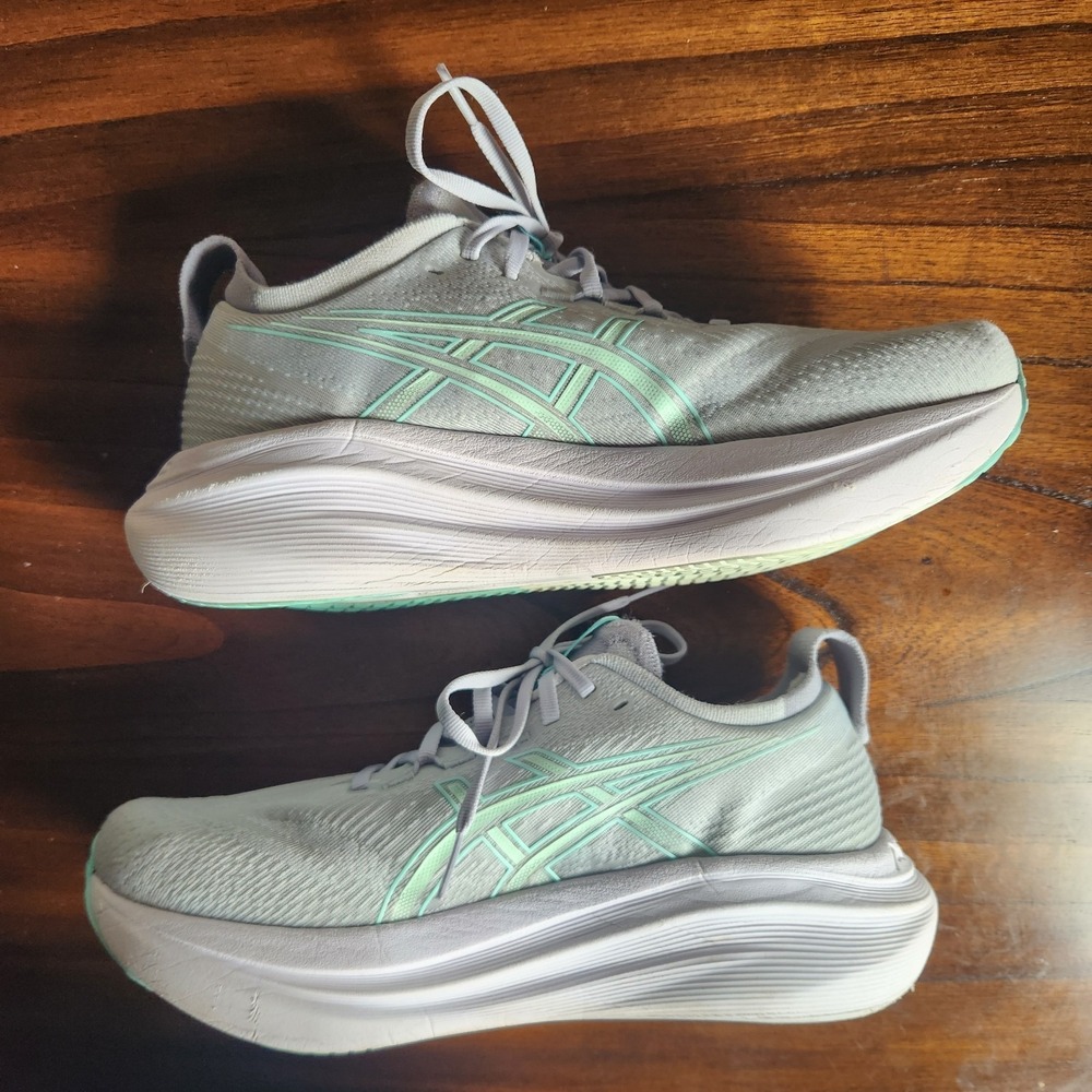 ASICS Gel-Nimbus 27 Womens Size 9 Piedmont Grey Illuminate Mint Running Shoes - Picture 8 of 12